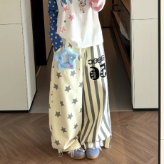 批发【优质棉】ins美式复古春夏新款满印星星宽松阔腿百搭运动休闲裤