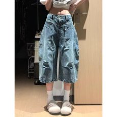 批发牛仔裤女夏七分薄款短裤2026年高腰五分阔腿裤大码宽松六分休闲裤