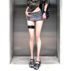 批发美式辣妹大码水洗做旧视觉错位设计感牛仔裙裤女修身显瘦包臀热裤