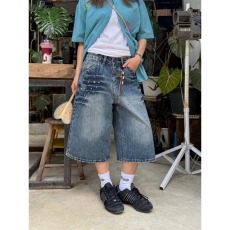 批发<b class='q'>原创</b>美式镶钻<b class='q'>设计</b>竹节牛仔七分裤男女夏季水洗宽松阔腿中裤