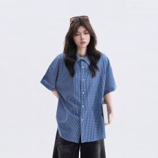 批发2026美式复古格子<b class='q'>衬衫</b>短袖<b class='q'>男</b>女高级感休闲宽松春夏<b class='q'>衬衣</b>外套