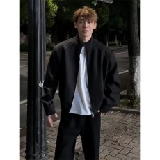 批发美式立领飞行夹克男士<b class='q'>秋</b>季高级感痞帅垫肩外套短款棒球服