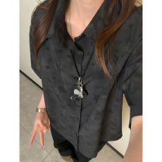 批发美式星星满印短袖<b class='q'>衬衫</b>男女夏季薄款冰丝半袖<b class='q'>衬衣</b>高级感五分袖外套