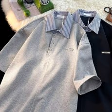 批发ins夏季潮流polo衫男短袖重磅潮牌<b class='q'>t</b><b class='q'>恤</b>宽松拼接撞色假两件半袖体恤