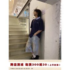 批发夏季日系polo衫男短袖纯色宽松翻领半袖<b class='q'>t</b><b class='q'>恤</b>个性橡胶标装饰体恤潮