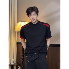 批发黑红撞色拼接设计短袖<b class='q'>T</b><b class='q'>恤</b>男夏季潮牌高级感修身上衣美式痞帅半袖