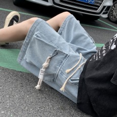 批发oversize工装牛仔短裤男夏季潮牌痞帅大口袋五6分裤美式复古宽松