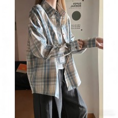 批发复古慵懒风格纹衬衫<b class='q'>男</b>款夏季vintage薄款长袖衬衫高级感叠穿外套