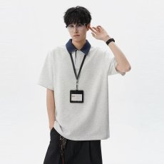 批发拼接Polo领短袖男生夏季高级感美式<b class='q'>正</b>肩T恤cleanfit半截袖