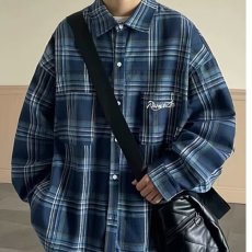 批发格子休闲长袖衬衫<b class='q'>男士</b>春秋季潮牌流宽松新款大码男生<b class='q'>翻领</b>衬衣外套
