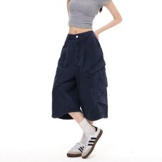 批发大码美式复古解构多口袋牛仔工装裤<b class='q'>男</b>女夏季潮牌宽松阔腿七分<b class='q'>短裤</b>