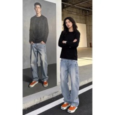 批发高端水洗蓝弯刀牛仔裤<b class='q'>男</b>款2026夏季美式高级感长裤新塘哈伦工装裤