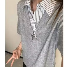 批发老钱风假两件翻领毛衣男夏季POLO领短袖内搭套头针织<b class='q'>衫</b>潮牌宽松