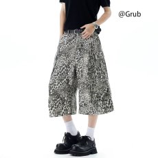 批发潮流美式复古豹纹工装<b class='q'>七分裤</b><b class='q'>男</b>女宽松直筒口袋设计<b class='q'>短裤</b>休闲裤气质