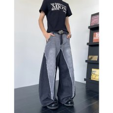 批发春秋新款美式弯刀阔腿裤<b class='q'>男</b>长裤潮流痞帅直筒<b class='q'>哈伦裤</b>复古水洗牛仔裤