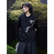批发新中式复古立领翠竹国风<b class='q'>西服</b>外套男小众金属飞机扣装饰宽松上衣潮