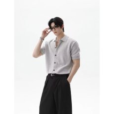 批发美式设计感针织短袖<b class='q'>男</b>女夏季潮新款凉感翻领半袖针织开衫<b class='q'>男</b>T恤