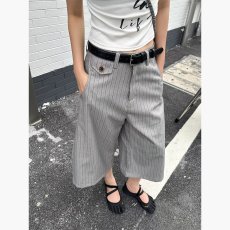 批发西装短裤<b class='q'>男士</b>夏季中裤男款条纹巴黎扣高级感休闲七分<b class='q'>西裤</b>
