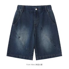 批发日系潮牌设计感拉链直筒牛仔短裤男女款宽松<b class='q'>百搭</b>ins潮水洗五分裤