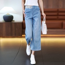 批发春夏美式复古大码胖mm<b class='q'>百搭</b>显瘦气质洋气牛仔裤女八分直筒裤韩版潮
