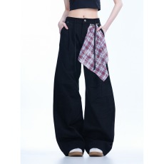 批发美式<b class='q'>街头</b>方巾弯刀裤女设计感抽绳高腰直筒阔腿长裤子