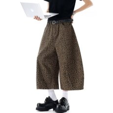 批发美式复古<b class='q'>街头</b>豹纹七分裤工装弯刀裤男女宽松阔腿休闲中裤