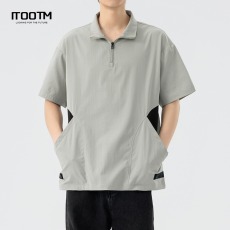 批发日系工装短袖衬衫男25夏季新款宽松<b class='q'>加肥</b><b class='q'>加大</b>码polo衫美式翻领T恤