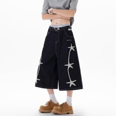 批发新款美式复古星星刺绣潮牌短裤男女百搭<b class='q'>街头</b>宽松直筒五分裤子潮流