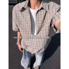 批发夏季新款小清新格子短袖衬衫男潮流美式情侣百搭宽松防晒衬衣外套