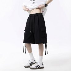 批发夏季日系大口袋工装过膝短裤男女同款美式<b class='q'>街头</b>宽松绑带休闲阔腿裤
