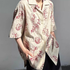 批发复古风小众设计撞色印花<b class='q'>短袖</b><b class='q'>衬衫</b><b class='q'>男士</b>夏季新款高级感宽松半袖<b class='q'>衬衣</b>