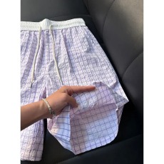 批发蓝色格子薄款泡泡纱短裤男生速干<b class='q'>运动</b>风五分裤夏威夷度假沙滩裤子