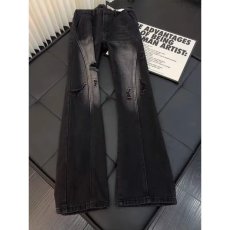 批发黑色微喇牛仔裤高街vibe潮牌水洗做旧裤子男款春秋复古显瘦直筒裤