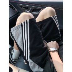 批发黑色美式三条杠短裤男款夏季拼接撞色运动裤子外穿宽松休闲五分裤