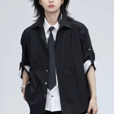 批发假两件黑色西装<b class='q'>衬衫</b>男女同款春秋<b class='q'>长袖</b>韩版宽松显瘦<b class='q'>情侣</b><b class='q'>装设</b>计感灰