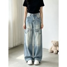 批发水洗牛仔裤春秋季<b class='q'>新款</b>学生直筒休闲青少年宽松工装长裤子美式