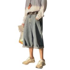 批发春季水洗蓝色<b class='q'>牛仔裤</b>日系男女宽松原宿风直筒7分裤子潮