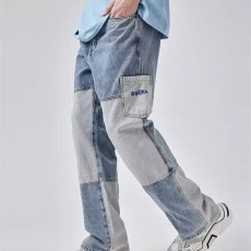 批发夏季新款<b class='q'>牛仔裤</b>男士修身小脚裤户外高级韩版潮流百搭拼接弹力长裤