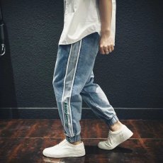 批发浅色拼接<b class='q'>牛仔裤</b>男秋季春秋九分裤潮流男士裤子2021新款男裤束脚裤