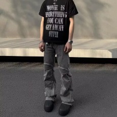 批发美式重磅设计感水洗做旧牛仔裤潮牌修身微喇工装<b class='q'>裤子</b><b class='q'>男</b>