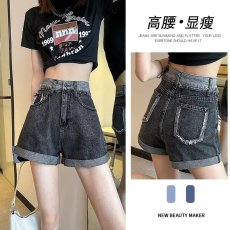 批发夏季文艺气质短裤ins<b class='q'>女</b>新款<b class='q'>牛仔裤</b>水洗<b class='q'>直筒</b>裤高腰潮流流行纽扣