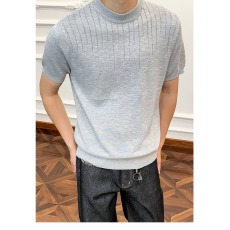 批发老钱风悬线提花针织短袖<b class='q'>男</b>款高级感轻薄透气正肩<b class='q'>T</b><b class='q'>恤</b>半袖