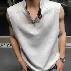 批发2026夏季美式半拉链华夫格坎肩背心<b class='q'>男</b>运动健身宽松休闲立领上衣