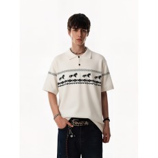 批发「费尔岛 小马提花」老钱风肌理感短袖polo衫<b class='q'>男</b>高智感针织衫