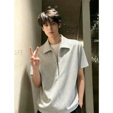 批发美式拉炼假两件短袖polo衫<b class='q'>男</b>夏季高级感翻领正肩<b class='q'>T</b><b class='q'>恤</b>cleanfit衬衫