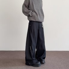 批发美式阔腿弯刀西裤<b class='q'>男</b>铆钉拼接宽松灯笼裤微喇叭老爹长裤廓形工装裤