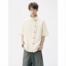 批发新中式复古棉麻大码<b class='q'>男士</b><b class='q'>短袖</b><b class='q'>衬衫</b>夏季新款亚麻休闲宽松民族风<b class='q'>衬衣</b>