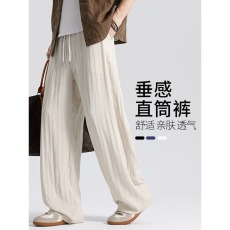 批发天丝亚麻裤男款夏季薄款<b class='q'>休闲</b><b class='q'>长裤</b><b class='q'>男士</b>阔腿直筒裤男生宽松冰丝裤子