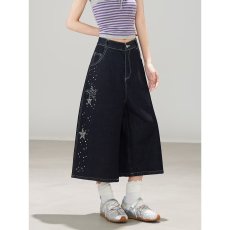 批发美式复古黑色高街工装牛仔裤夏季显瘦高腰直筒阔腿<b class='q'>七分裤</b>新款