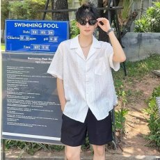 批发夏季高级感古巴领提花短袖<b class='q'>衬衫</b><b class='q'>男</b>小众设计宽松凹凸肌理海边<b class='q'>衬衣</b>潮